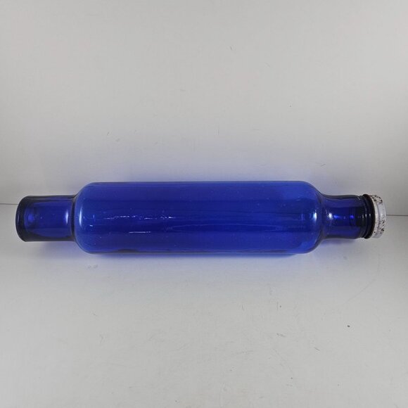 Vintage Cobalt Blue Art Glass Rolling Pin With Screw On Cap Hollow - Picture 5 of 7